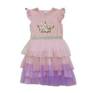 Pink and Purple Tulle Dress with Gold Crown